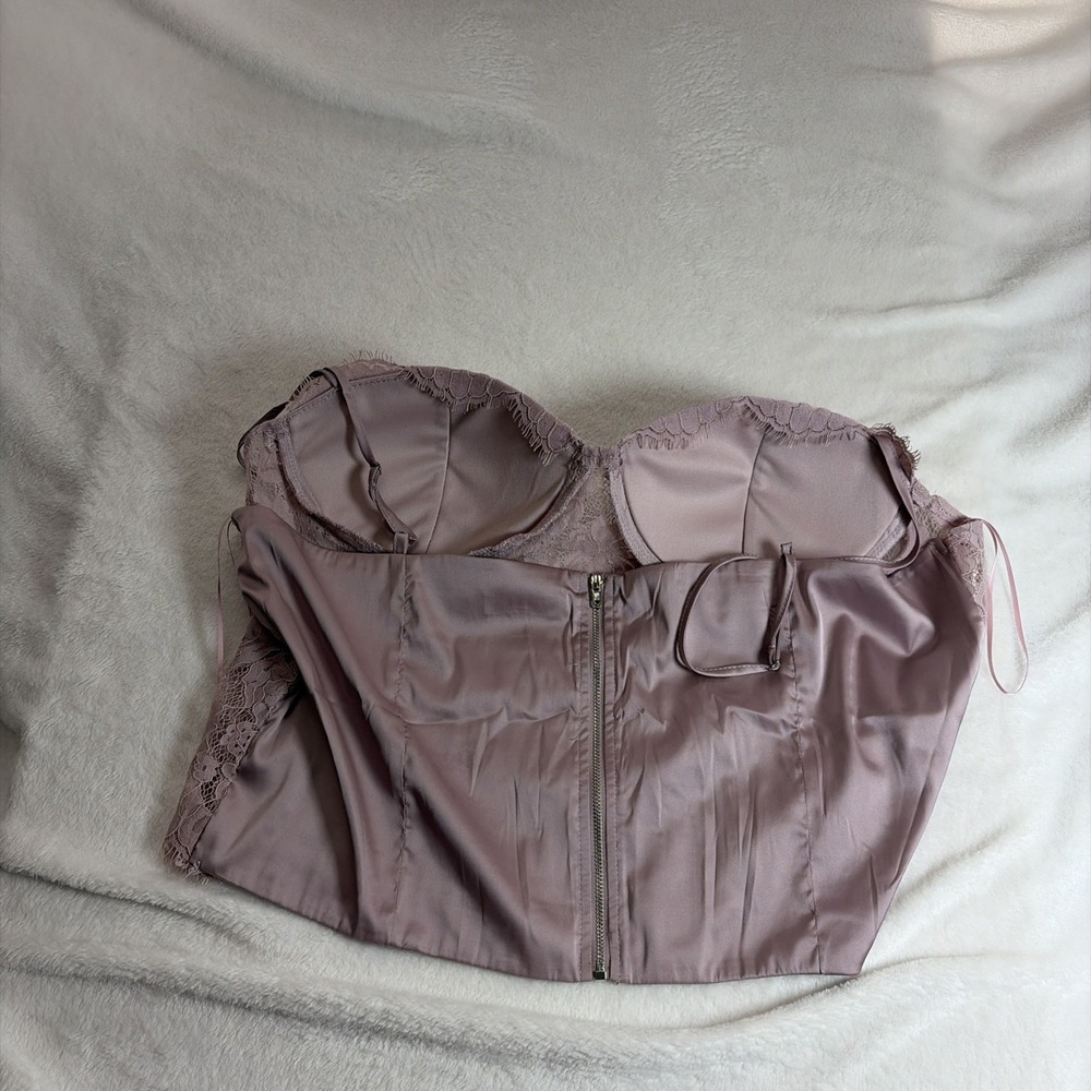 Rose Velvet Lace Corset Women's NWT Size 3XL Mauve Purple Bustier Retro Vintage - Picture 5 of 8